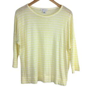 New Nordstrom Signature 100% Linen Striped T-shirt Yellow White Top Small $129